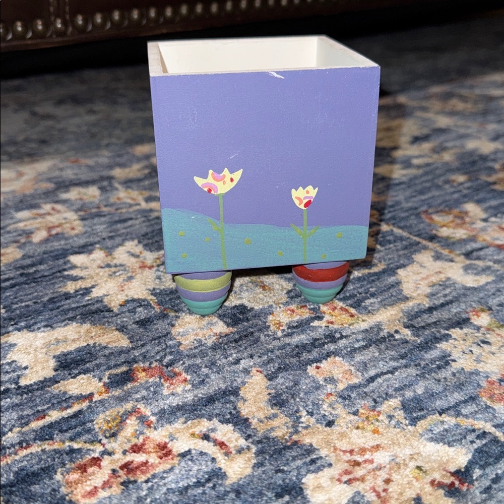 NATURAL LIFE Robin Rawlings wooden pencil/pen holder w/feet for desk blue/purple - Picture 4 of 11